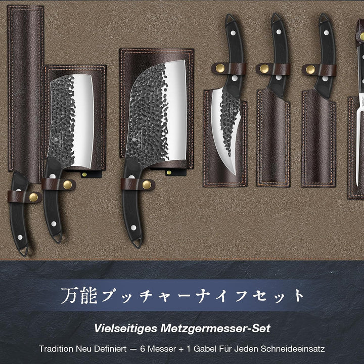 SANMEIHO 8-Teilig Metzgermesser Set mit Messertasche