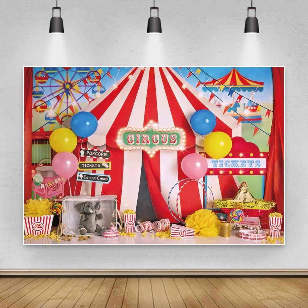 Renaiss 3x2m Roter Zirkuszelt Hintergrund Ballon Karussell Karneval Nacht Thema Party Dekorationen f