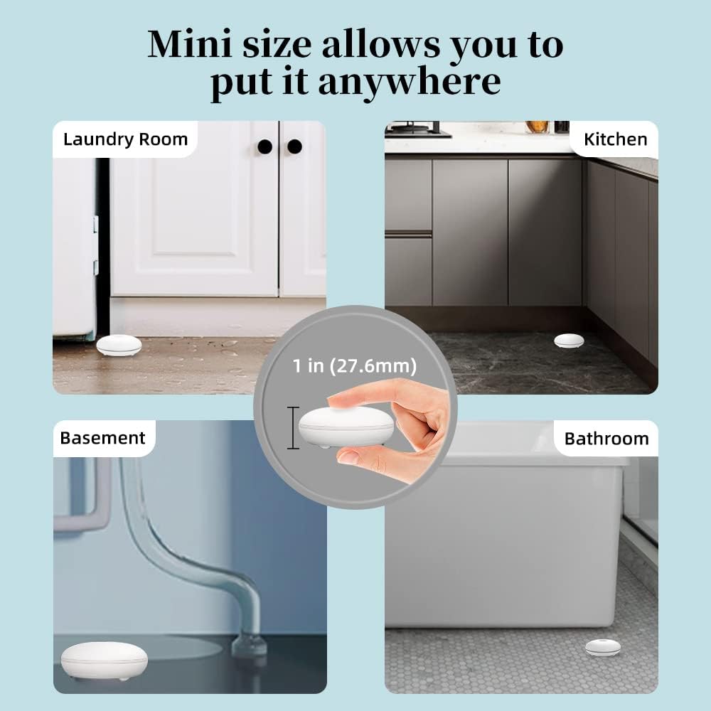 HEIMAN Wi-Fi Wasseralarm,WLAN Wassermelder mit Batterie,Smart Wassersensor,75 dB WiFi-2.4Ghz für Küc