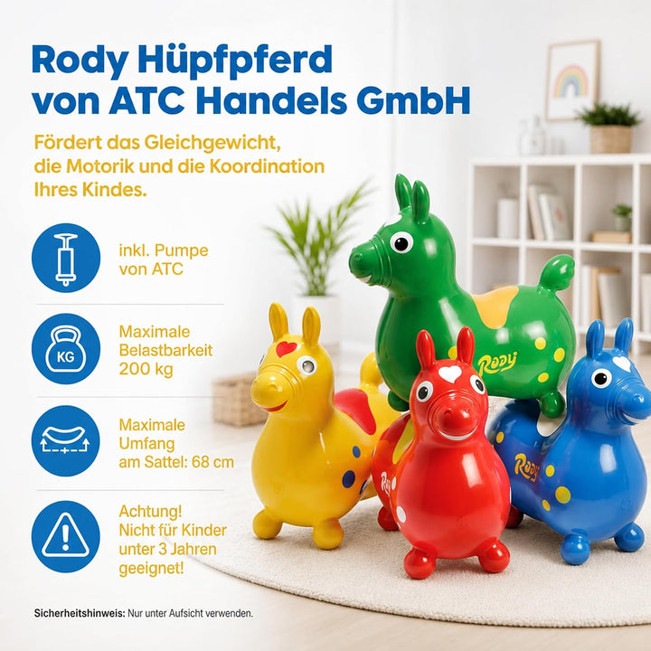 Rody Hüpfpferd + inkl. Pumpe von ATC, Sprungpferd Cavallo Ledraplastic Gymnic (rot), Rot