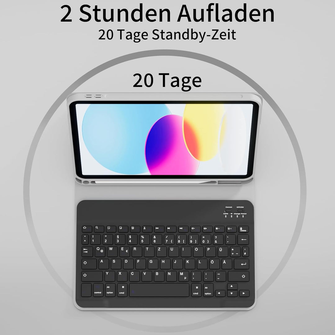 Hülle mit Tastatur für iPad A16 11 Generation 2025/10 Generation 2022 (11/10.9 Zoll), QWERTZ Layout,