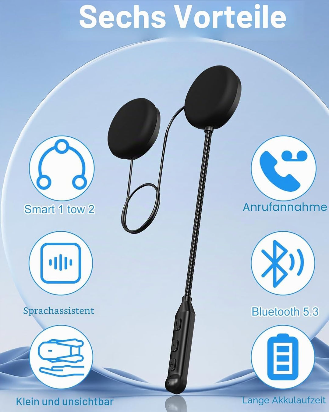 Bluetooth-Headset für Motorradhelm, Bluetooth-Kopfhörer mit 16 Std. Akkulaufzeit, Freisprecheinricht