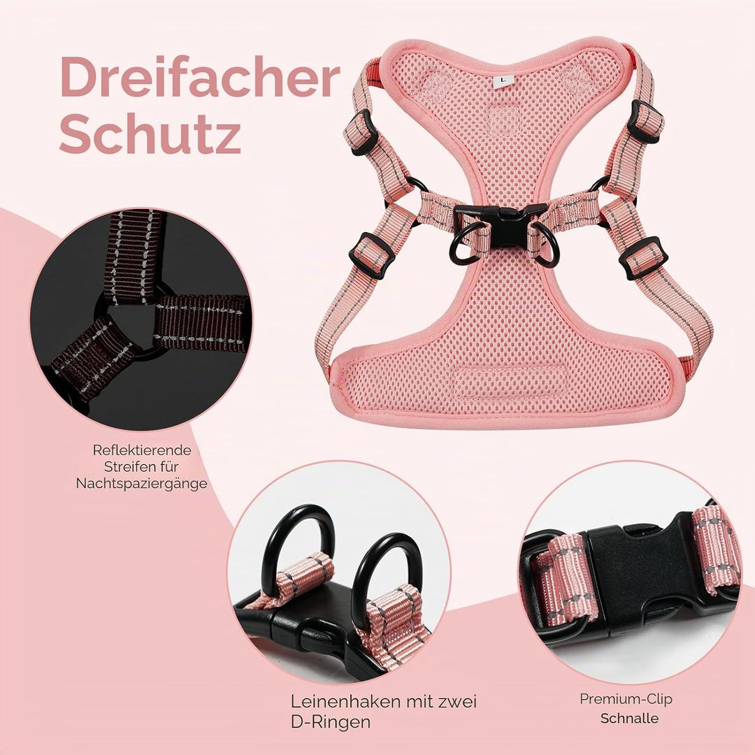 BELLA &amp; PAL Hundegeschirr und Leine Set, Step-in Design mit atmungsaktivem Air-Mesh, reflektierenden