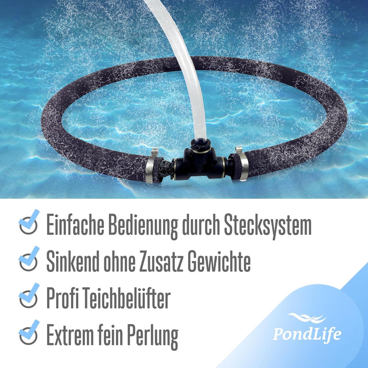 Pondlife Japan Belüfterring für Koi Teich, Ø 35 cm, Teichbelüfter mit Luftschlauch, Sauerstoffzufuhr