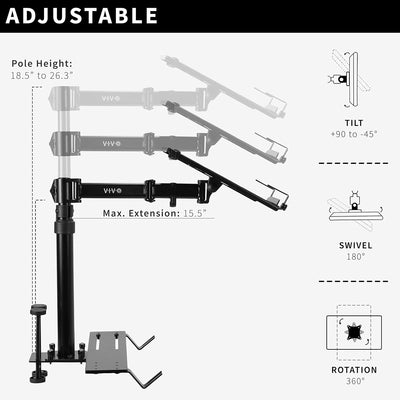 VIVO MOUNT-CAR01 Laptophalterung für Autos, voll verstellbare Verlängerung, Notebookständer für LKW,