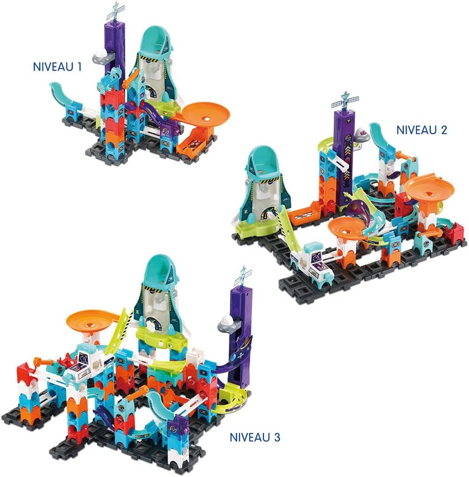 VTech - Marble Rush, Elektronische Kugelbahn, Space Magnetic Mission Set XL300E, magnetisches Bauspi