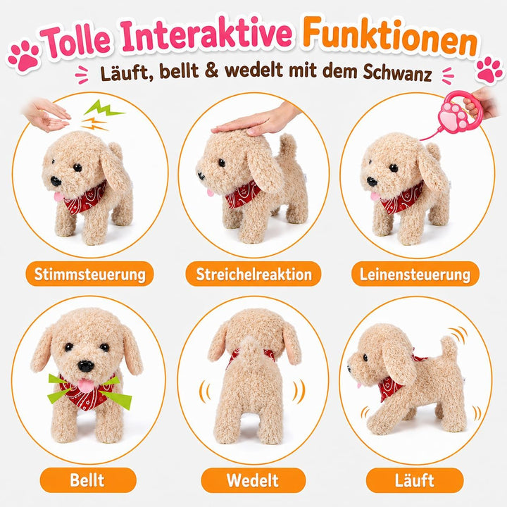 Interaktiver, laufender Plüsch-Welpenspielzeughund, Roboterhund mit Pflegeset, Weihnachtsgeschenkspi