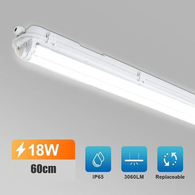 Ikodm 18W LED Feuchtraumleuchte 60 cm 6000K 3060 lm Wannenleuchte, Doppelt T8 LED Röhre, IP65 Wannen