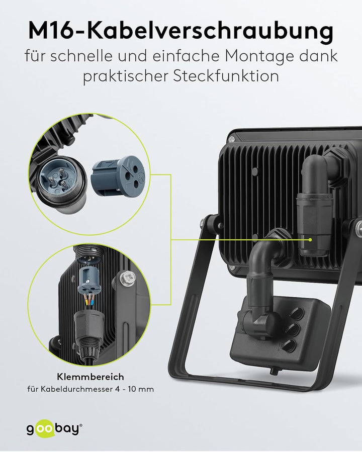 goobay 53881 LED Strahler Bewegungsmelder Aussen 30W / PIR Sensor Aussenstrahler IP44 / Neutralweiss