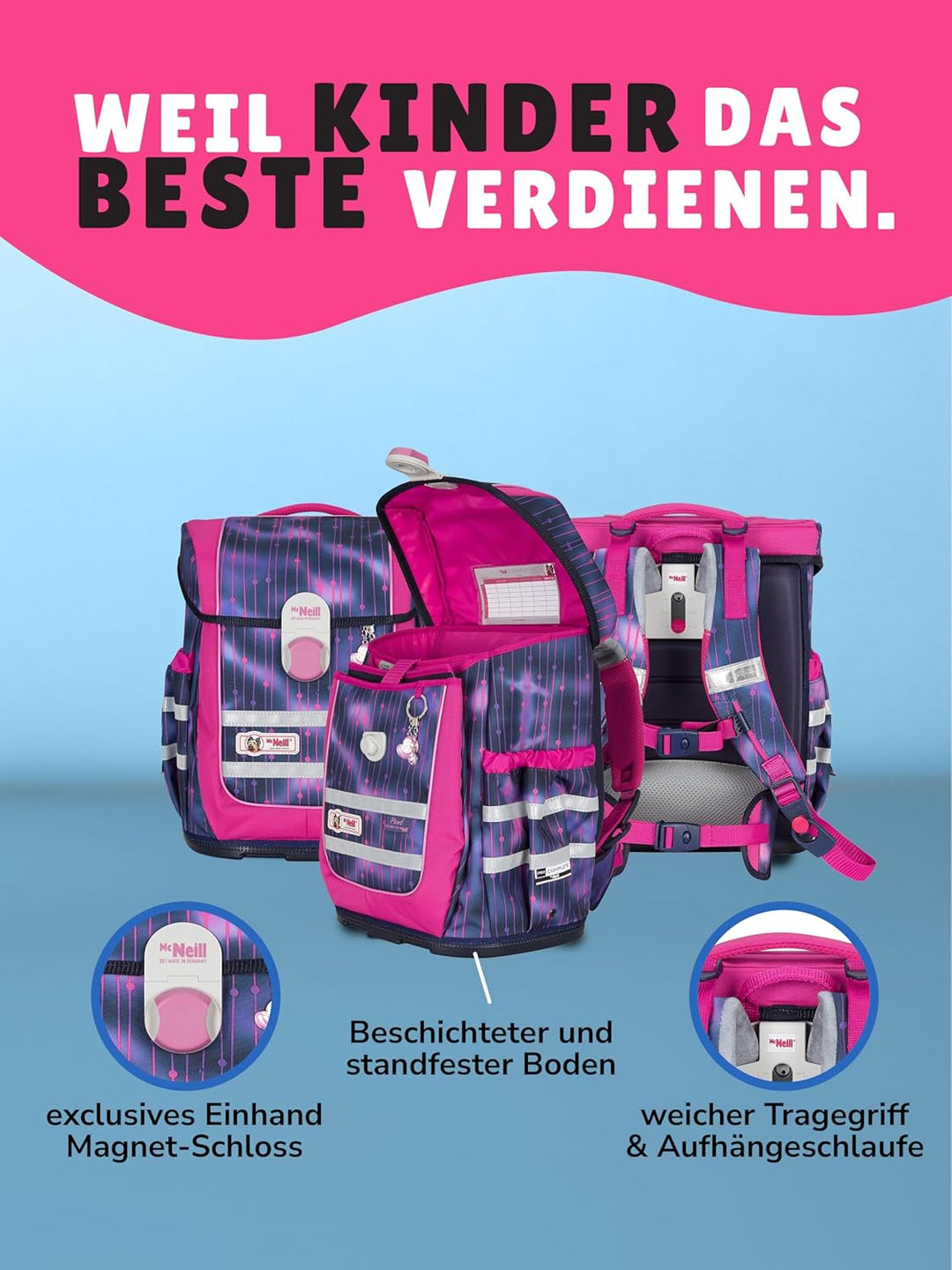 Familando - McNeill Ergo Complete Schulranzen Set - 12-teilig mit Schultüte - Pearl mit Herz Schloss