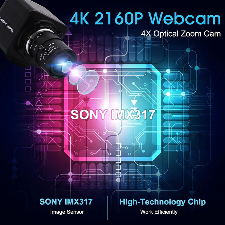 G 4K Varifokal USB Kamera 4facher optischer Zoomen Webcam,2.8-12mm Varifocus Webkamera,2160P manuell