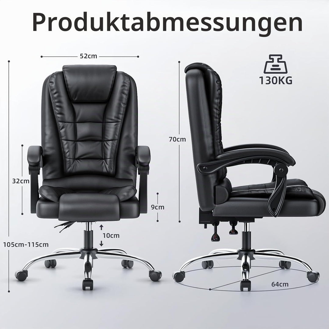 rattantree Ergonomischer Bürostuhl Mit Fussstütze, Schreibtischstuhl, PU Leder Computerstuhl mit Gep