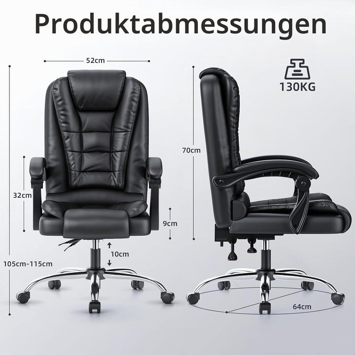 rattantree Ergonomischer Bürostuhl Mit Fussstütze, Schreibtischstuhl, PU Leder Computerstuhl mit Gep