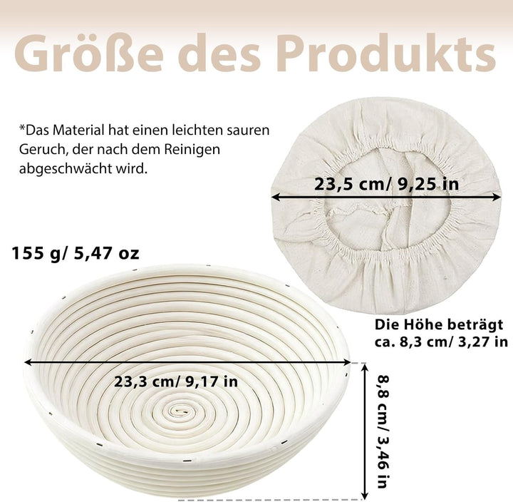 Gärkörbchen, Gärkorb für Reben, Handgemacht Rattan Brotkorb mit Leineneinlage, Brot Backen Zubehör,