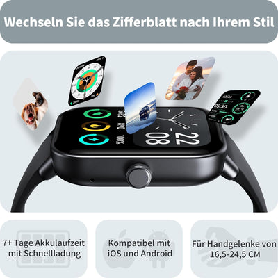 Smartwatch Herren mit Telefonfunktion und Alexa Built-in, 1.8" Fitnessuhr mit Schrittzähler Herzfreq