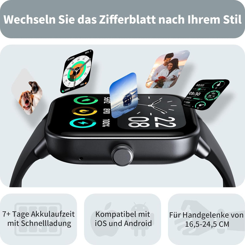 Smartwatch Herren mit Telefonfunktion und Alexa Built-in, 1.8" Fitnessuhr mit Schrittzähler Herzfreq