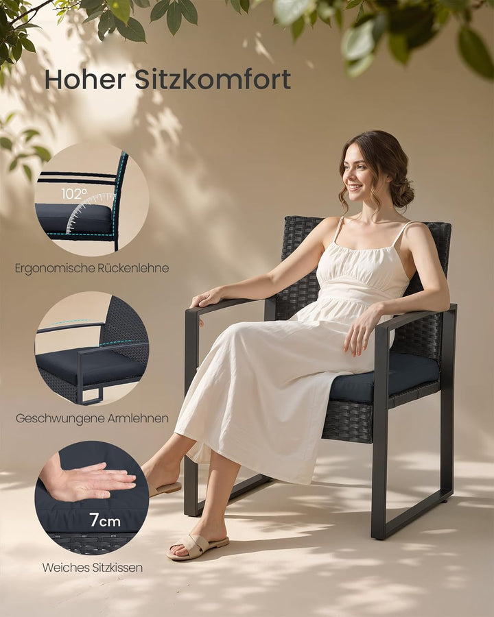 SONGMICS Balkonmöbel, Gartenmöbel-Set, aus PE-Polyrattan, Lounge-Set, Tisch und 2 Stühle, Terrassenm