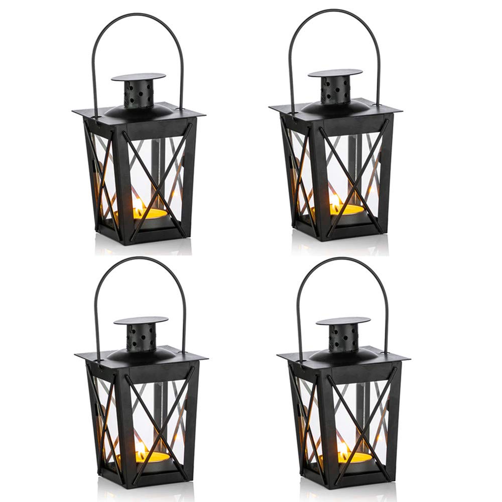 Nuptio 4 Stück Lanterne en Verre à Terre Suspendue, Lanterne en Verre Portable, Petite Lanterne Rétr