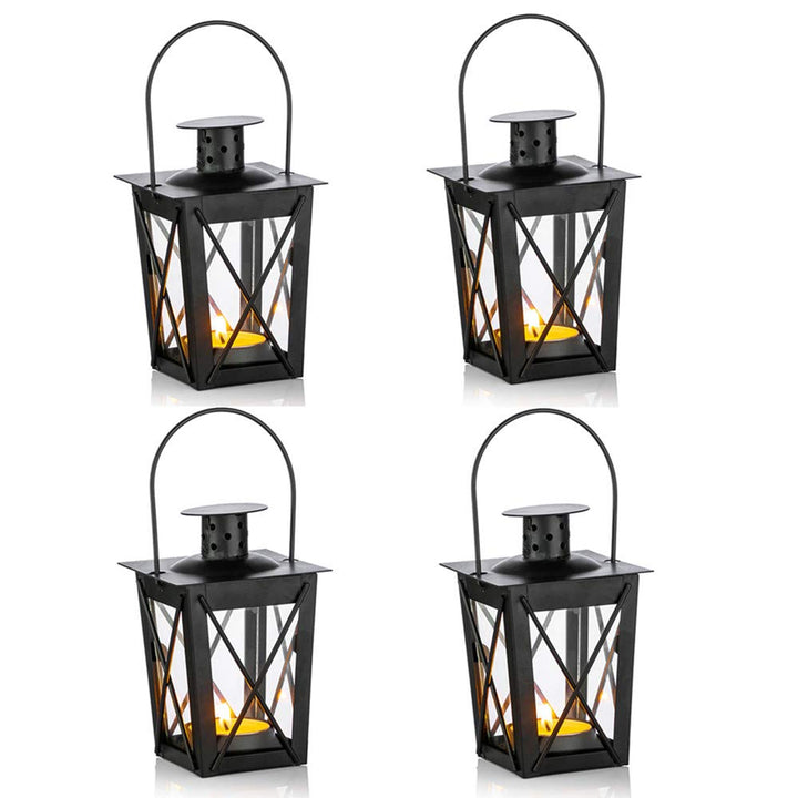 Nuptio 4 Stück Lanterne en Verre à Terre Suspendue, Lanterne en Verre Portable, Petite Lanterne Rétr