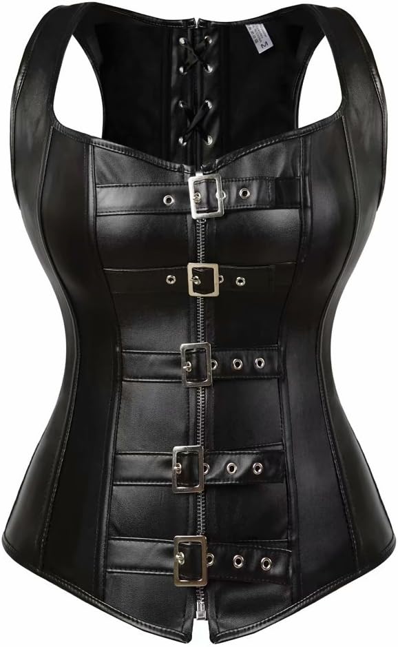 Corsage Korsett Gothic Bustier mit träger Leder Vollbrust Steampunk top Burlesque Halloween XXS Schw