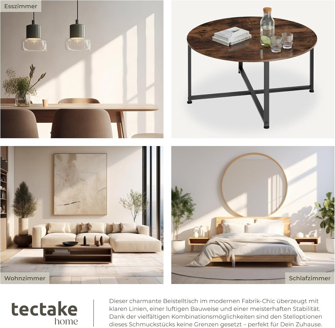 tectake® Couchtisch rund Holz und Metall, Beistelltisch rund, runder Tisch Wohnzimmer, Sofatisch, Wo