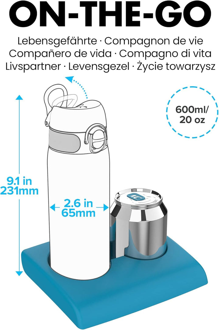 Ion8 Stahl-Trinkflasche, 600 ml, Auslaufsicher, Einhandöffnung, Sichere Verriegelung, Spülmaschinenf