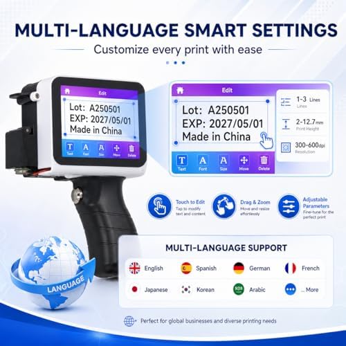 Handheld Tintenstrahldrucker, Handheld Drucker 12,7 mm Tintenstrahldruckmaschine für Barcode Datumse