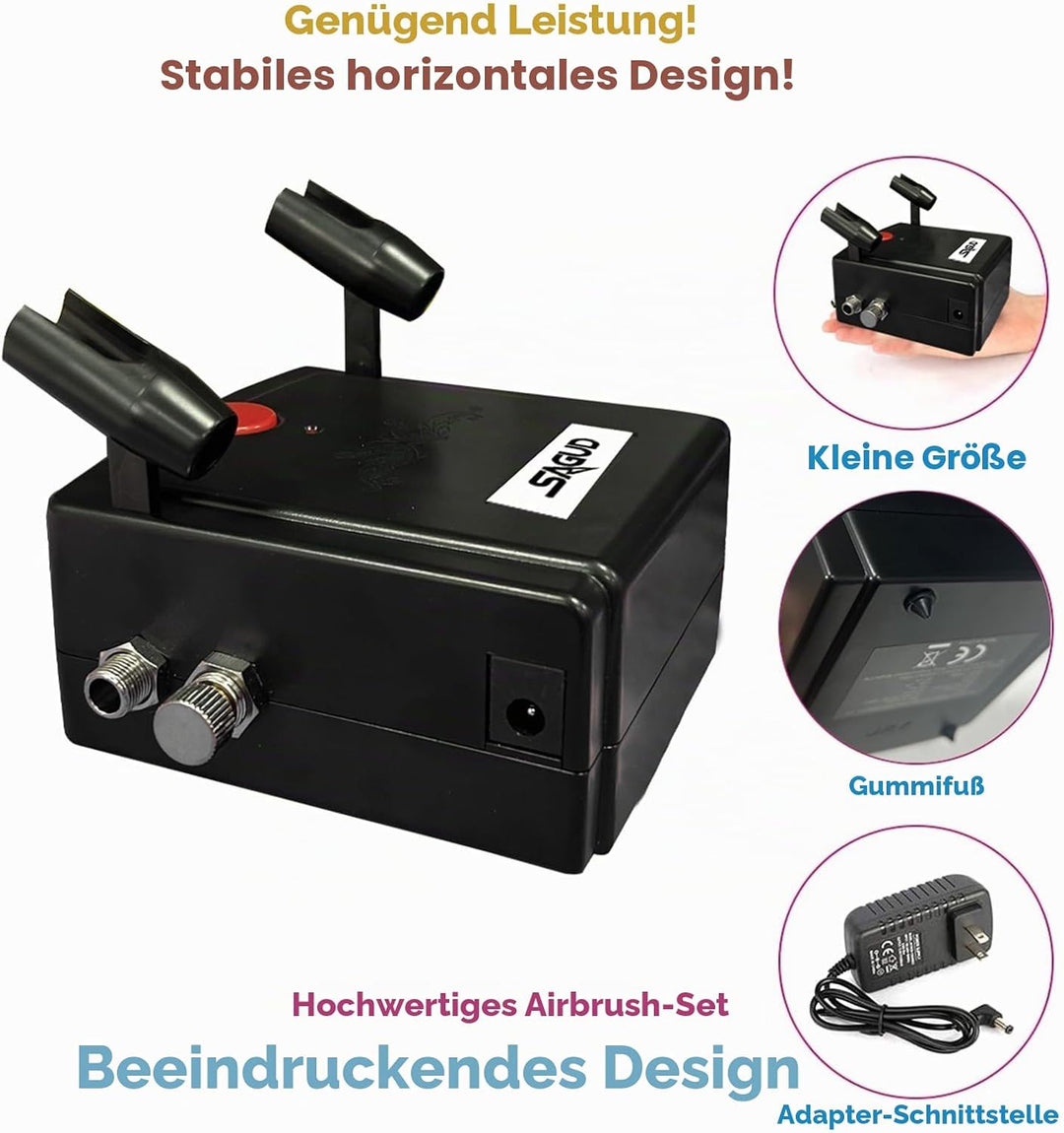 Sagud Mini Airbrush Kit mit tragbarem Airbrush Kompressor Schwerkraft gespeist mit doppeltwirkender