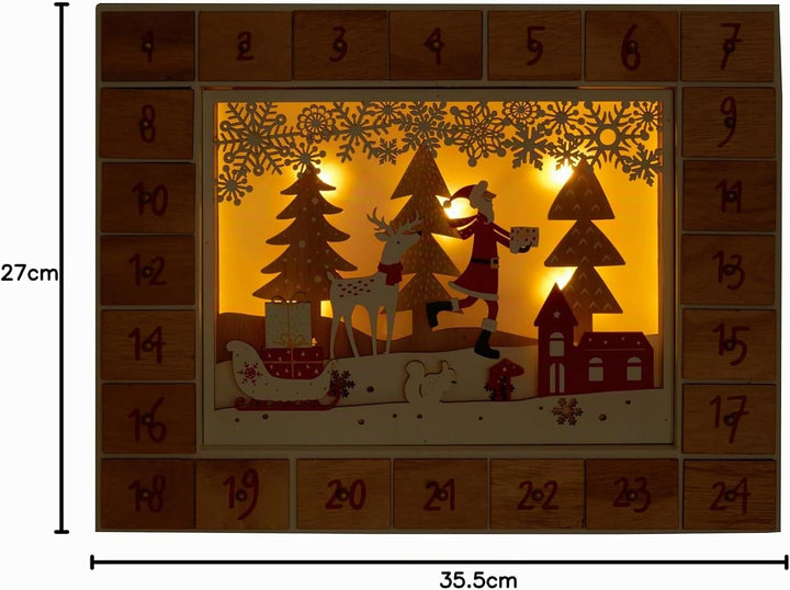 BRUBAKER Adventskalender aus Holz zum Befüllen - Weihnachtsmann im Wald mit LED-Beleuchtung - Wieder