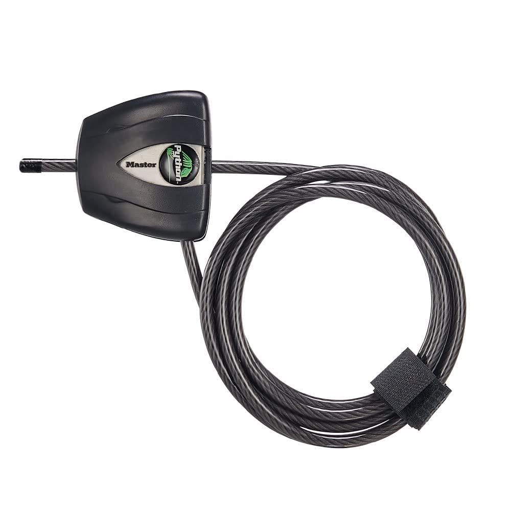 Master Lock Schwarzes Python-Fahrradschloss mit Schlüssel, verstellbares Metall-Kabelschloss mit wet