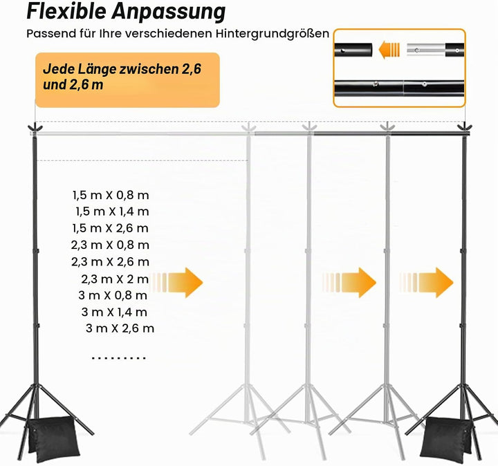 2.6x3m Fotostudio Hintergrundsystem Verstellbares Fotohintergrundständer Set für Fotografie Party mi
