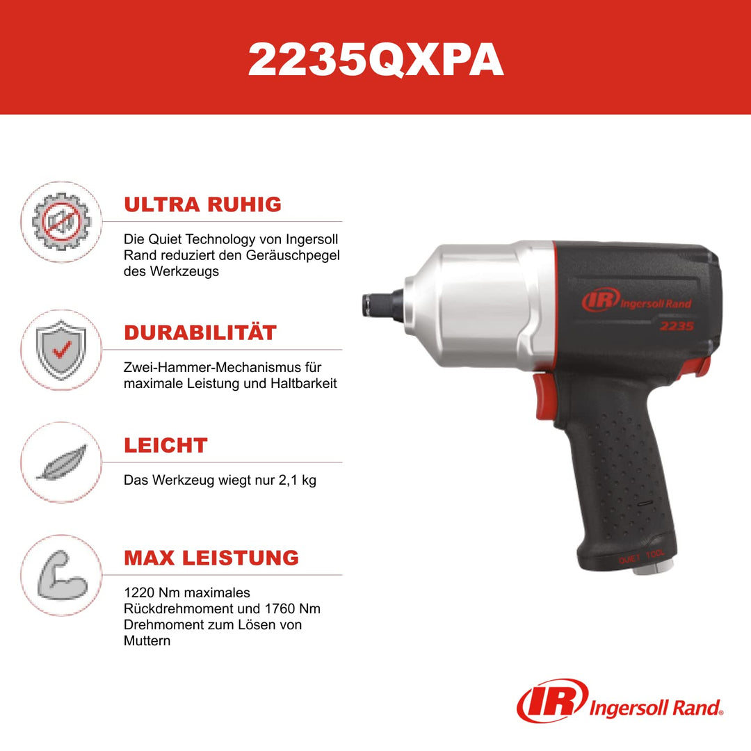 Ingersoll-Rand 2235QXPA Druckluft Schlagschrauber, mit 1.220 Nm Drehmoment, leistungsstarker Vierkan