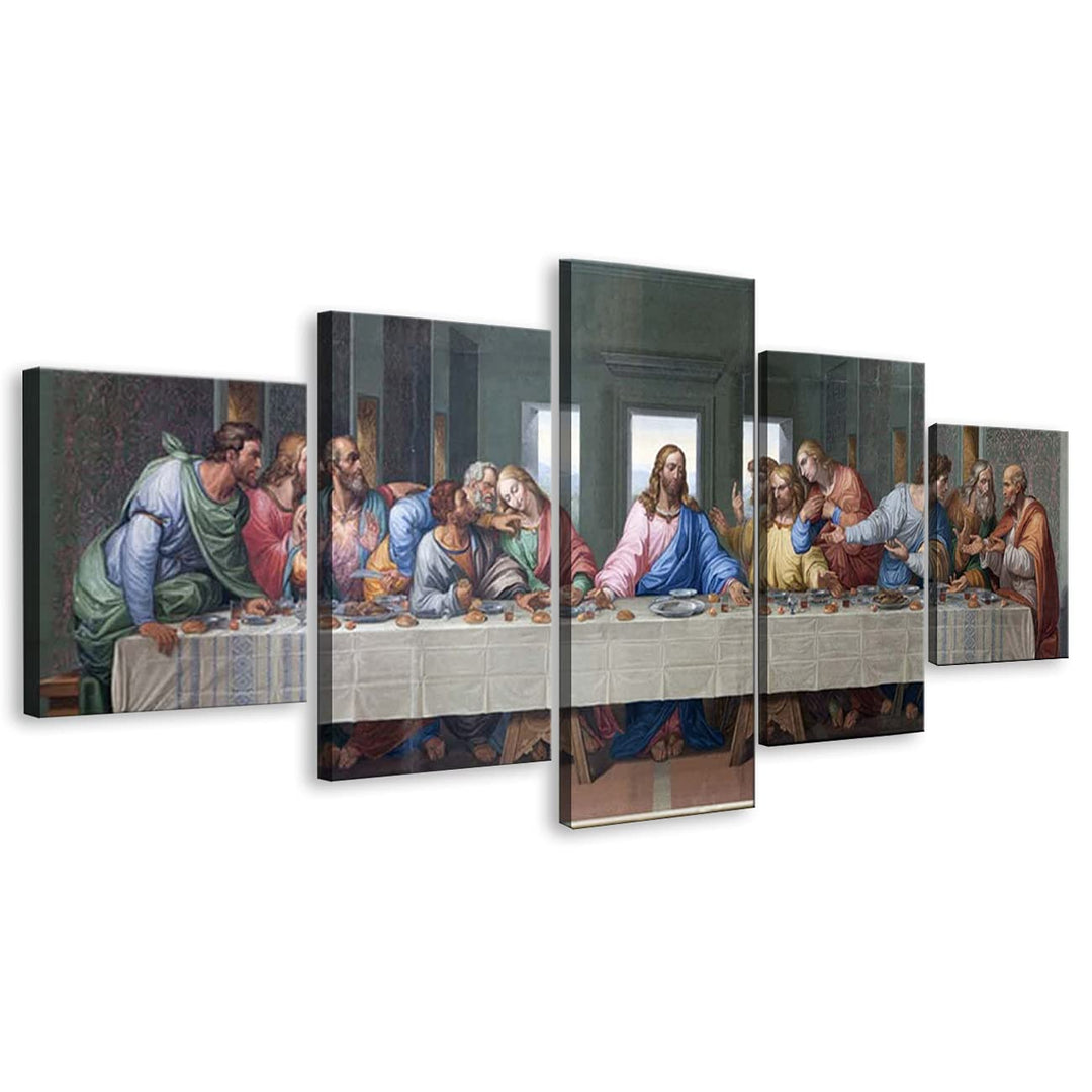 ZHONGYUTONG 5 Stück Jesus Christus Leinwand Wand Bild Gerahmt Letzte Abendmahl Bilder Gemälde Religi