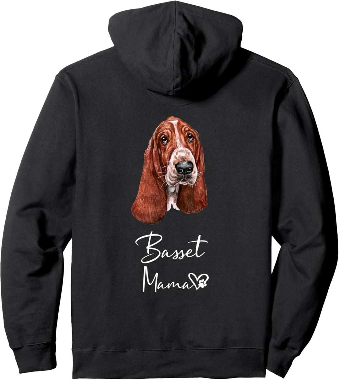 Basset Mama Hundemama Hund Frauchen Haustier Rückendruck Pullover Hoodie