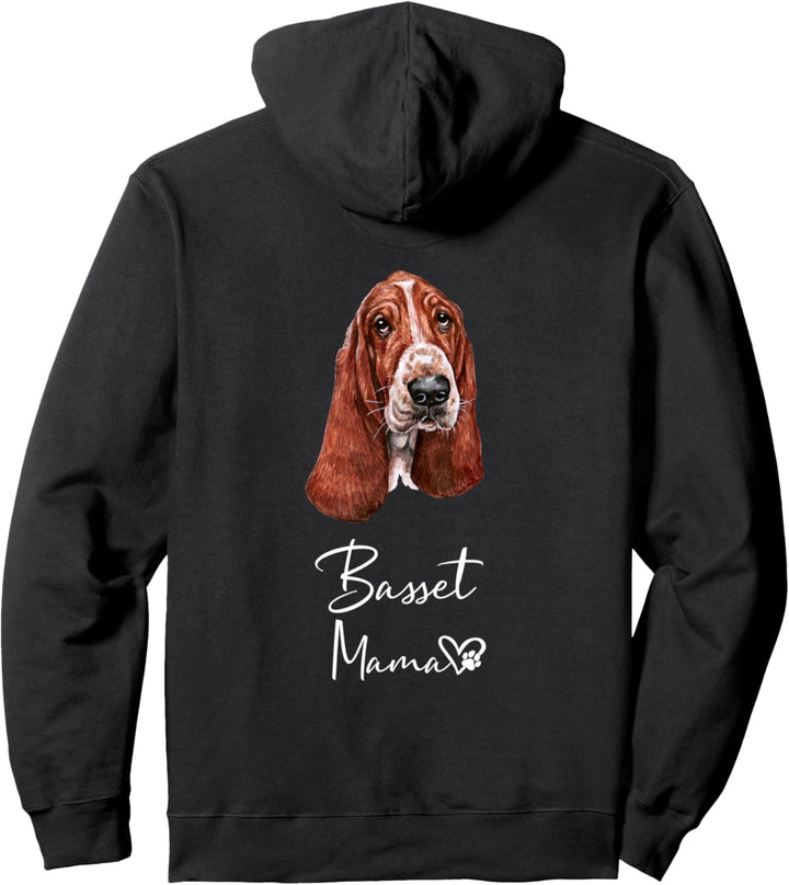 Basset Mama Hundemama Hund Frauchen Haustier Rückendruck Pullover Hoodie