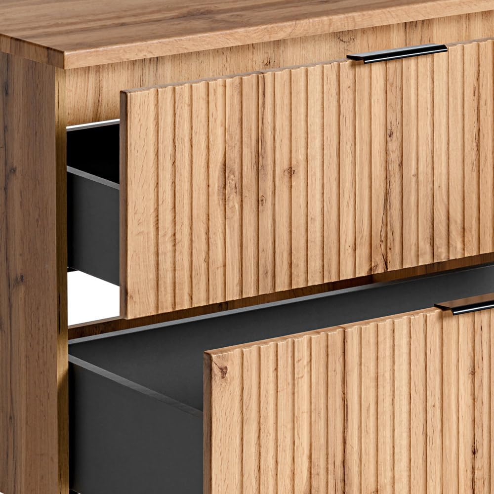 Lomadox Badezimmermöbel Waschtisch-Unterschrank 80 cm in Wotaneiche mit gerillter Front, 2 Softclose