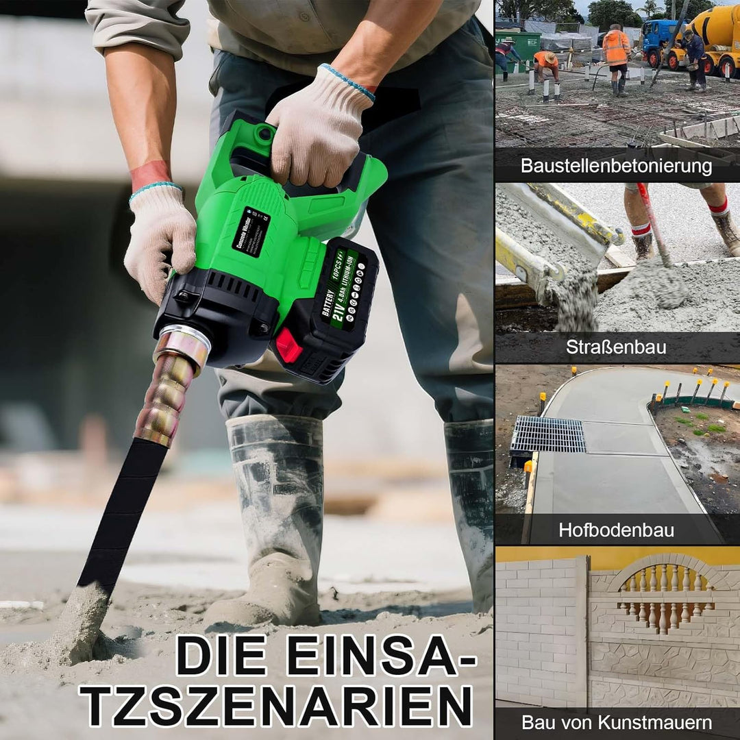 Akku Betonrüttler mit 4,0Ah-Akku, Bürstenlos Betonverdichter mit 1,5 m Schlauch, 35mm Rüttelflasche