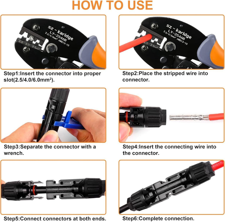 40 Paar Solarstecker Crimpzange-Set für 2,5/4/6mm² Solarpanel-Kabel, Photovoltaik-Stecker, Steckverb