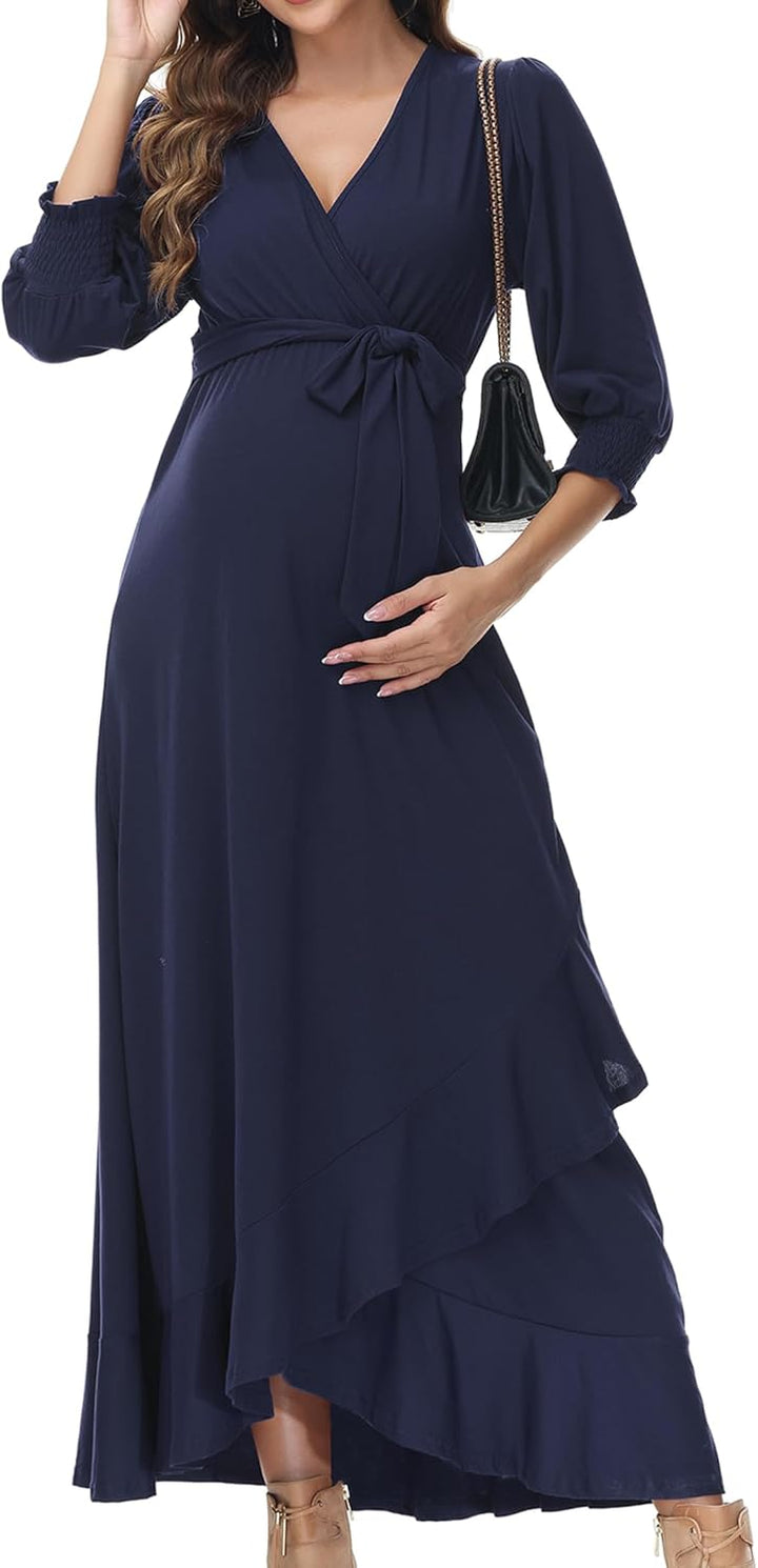 KOJOOIN Damen Umstandskleid V-Ausschnitt Stillkleid Kurzarm Schwangerschaftskleid mit Rüschen Blumen