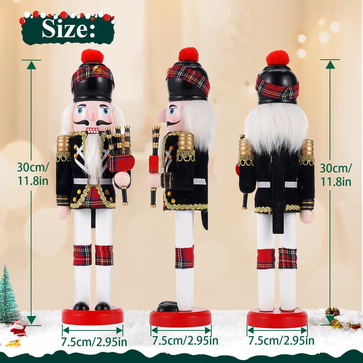 COMBIUBIU 30cm Nussknacker Figur-Schwarzer Windflöter,Traditionelle handgefertigte Holzherstellung,N
