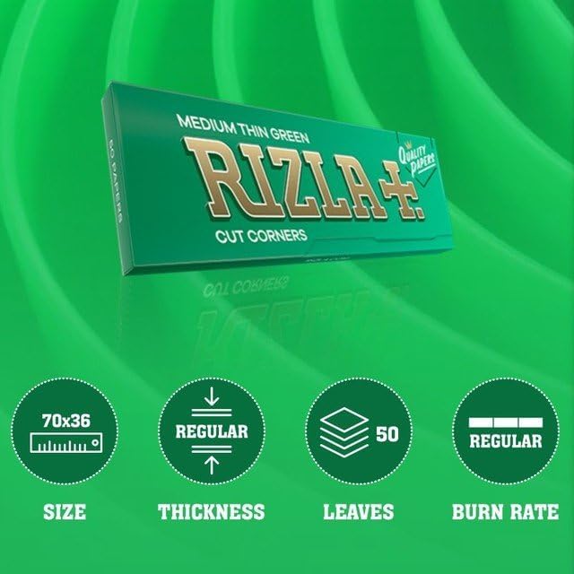 Rizla 50 Heftchen RIZLA Green Medium Thin, kurzes Zigarettenpapier mit Cut Corners 1 grün, 1 grün