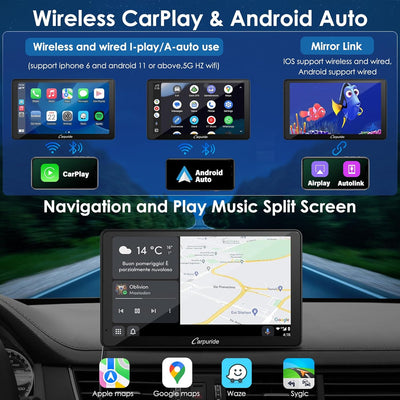 CARPURIDE Wireless CarPlay Android Auto, 7" HD Touchscreen Kabellos Car Stereo, Autoradio mit GPS Na