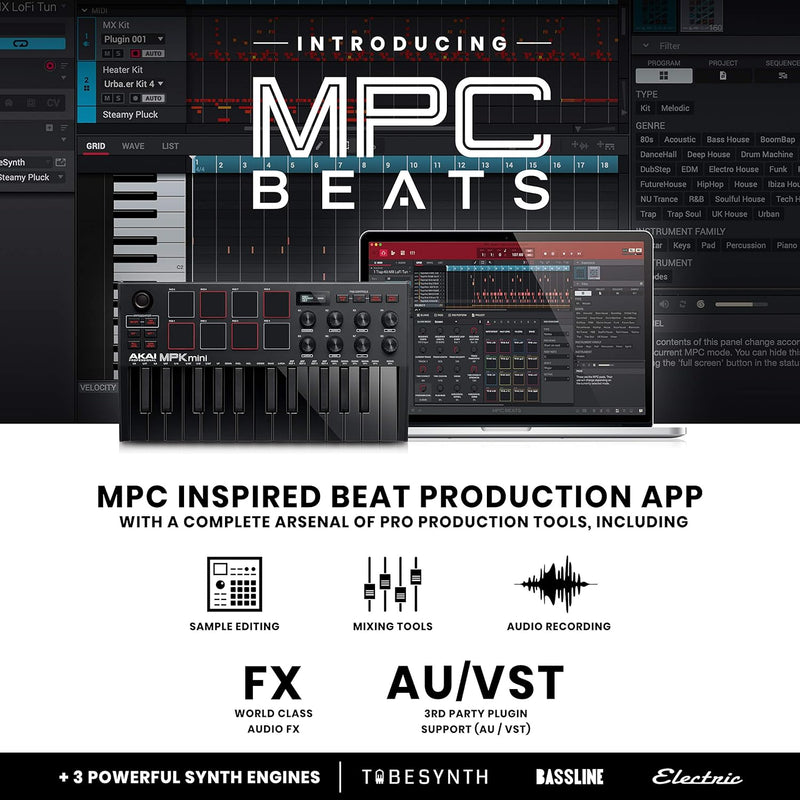 AKAI Professional Midi Controller + Sustain Pedal Bundle - MPK Mini MK3 Black USB-MIDI-Keyboard Cont