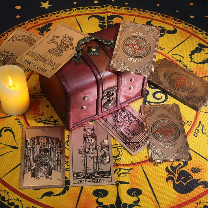 Roségoldene Tarotkarten, 12 x 7 cm Deluxe-PET Wasserabweisend, 78 Goldfolie, Tarot Karten für Anfäng