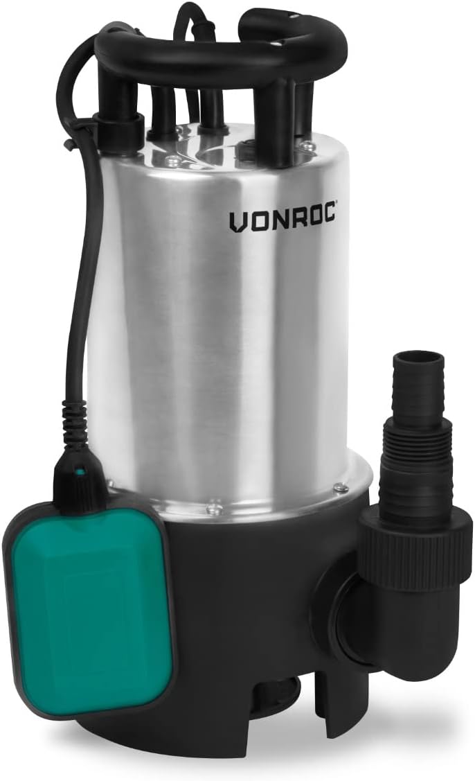 VONROC Tauchpumpe 1100W- Edelstahl - Schmutzwasserpumpe – 20000l/h – schmutziges und sauberes Wasser