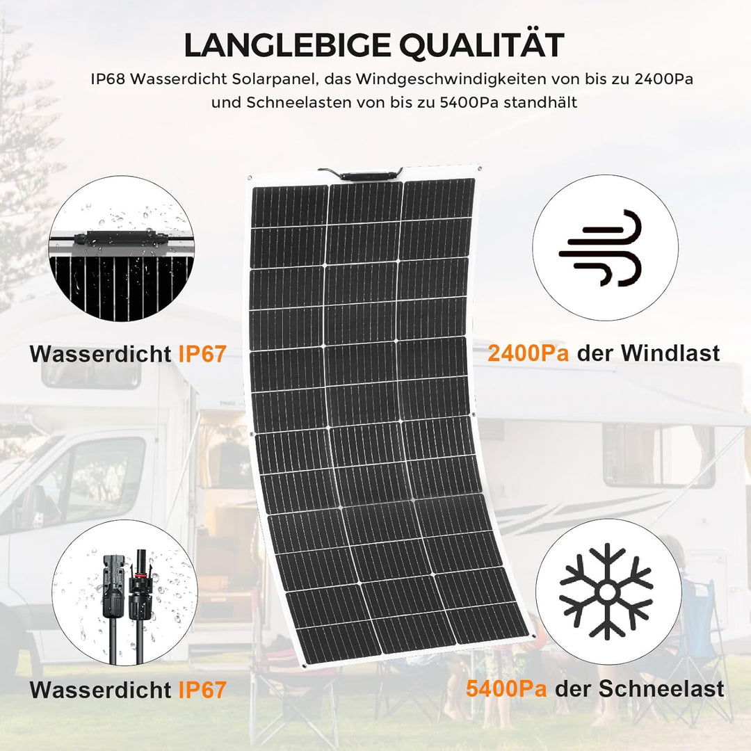 120W 12V Solarpanel Flexibel, Monokristallines Flexibles Solarpanel Solarmodule Schmal Lang, für Woh
