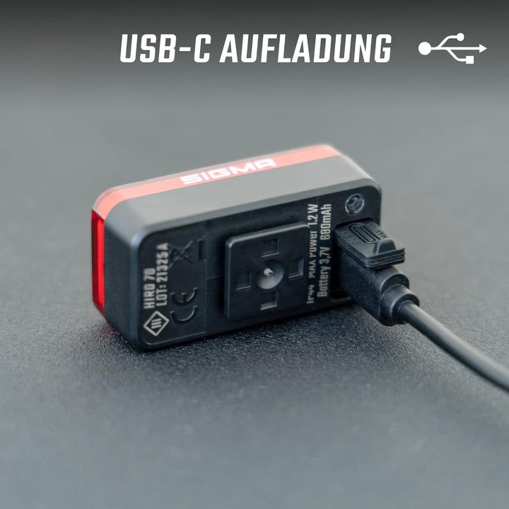 SIGMA HIRO 70 | StVZO zugelassenes COB-Fahrradrücklicht inkl. Bremslicht & Notfall-Bremslicht | USB-