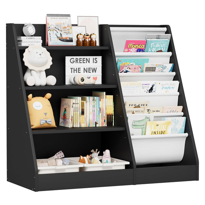 KEEPREAPER Kinderregal Bücherregal für Kinder, 90x40x80cm, mit 5 Ablage und 4 offenen Fächern, aus H