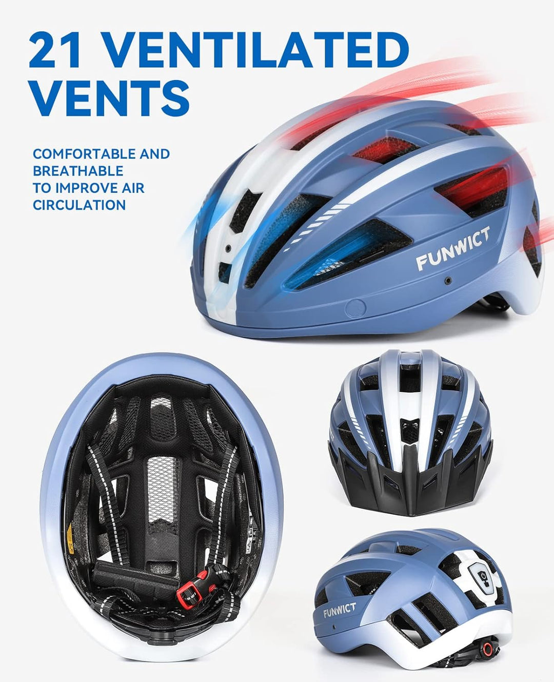 FUNWICT Fahrradhelm mit Visier für Herren Damen, Leichte Fahrradhelm mit Magnetischem Brille und USB