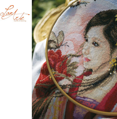 Lanarte Kreuzstichset Asiatische Frau in Pink, Kreuzstichpackung mit Zählmuster, Baumwolle, Mehrfarb